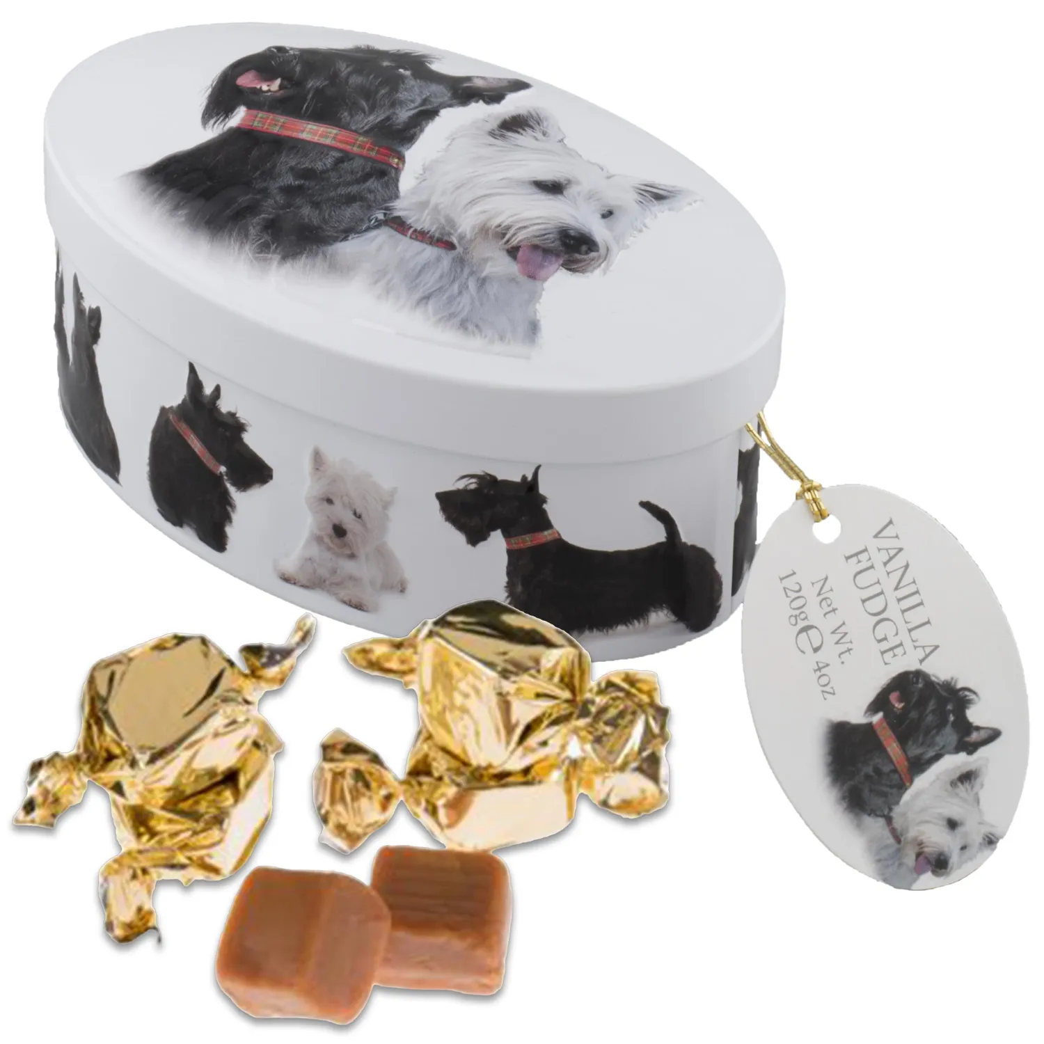 Gardiners of Scotland Handmade Fudge 120g Oval Tin, Scottie Dog Vanilla Fudge