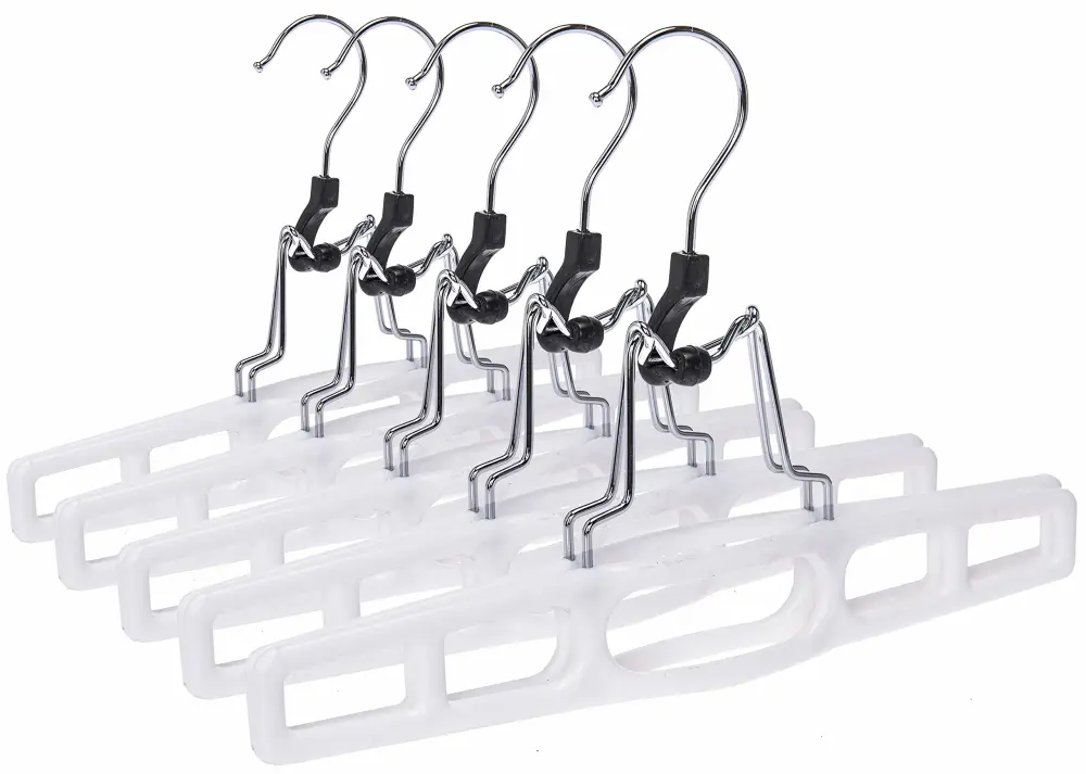 Quality Hangers 10 Pack Premium Skirt Hangers - Thin Space Saving Pant Hangers Set with Clamp, Shorts Hangers with Heavy Duty Locking Clasp, Multipurpose Jean Hangers Set - White