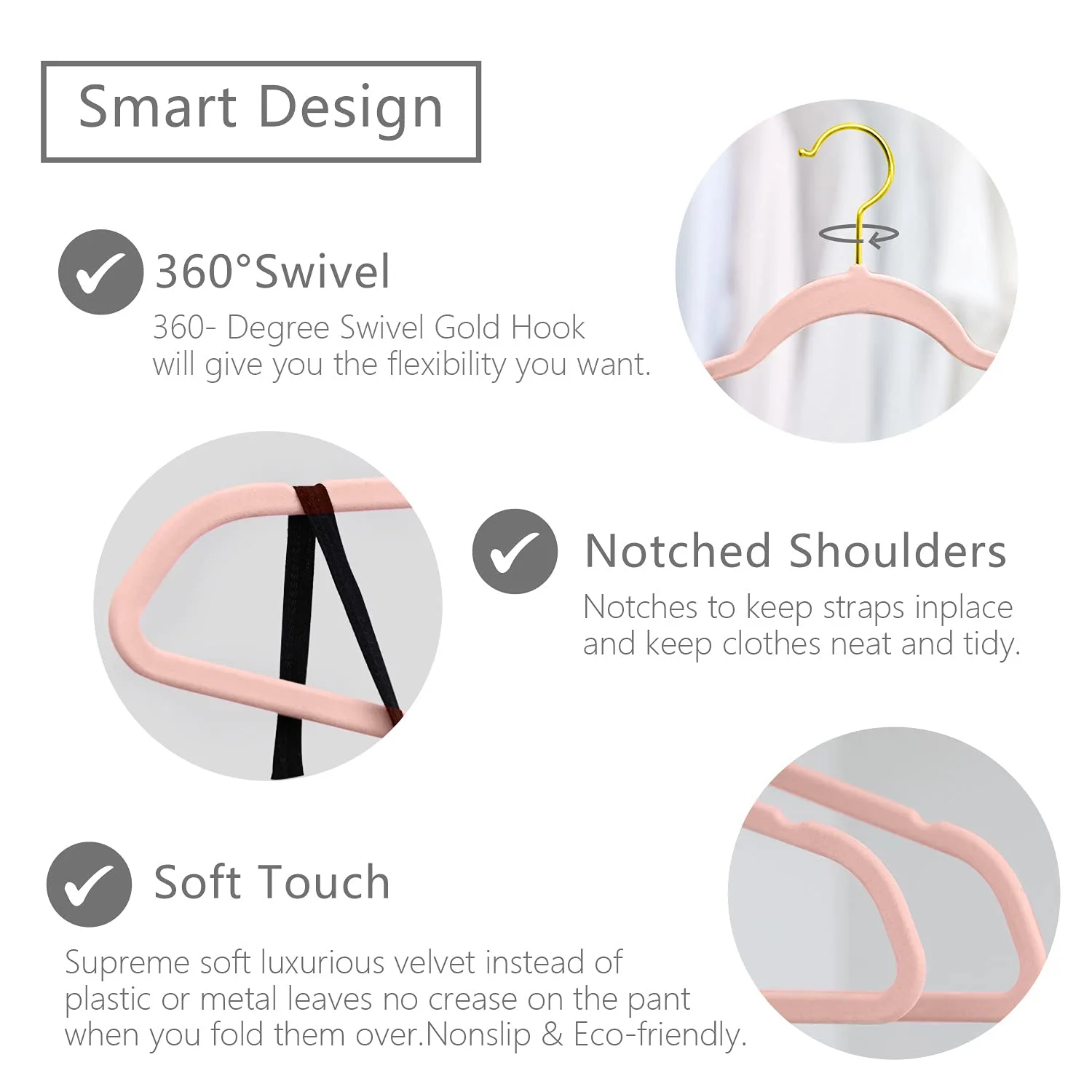 MIZGI Premium Velvet Hangers (Pack of 50) Heavyduty - Non Slip - Velvet Suit Hangers Blush Pink - Gold Hooks,Space Saving Clothes Hangers Felt Organizer