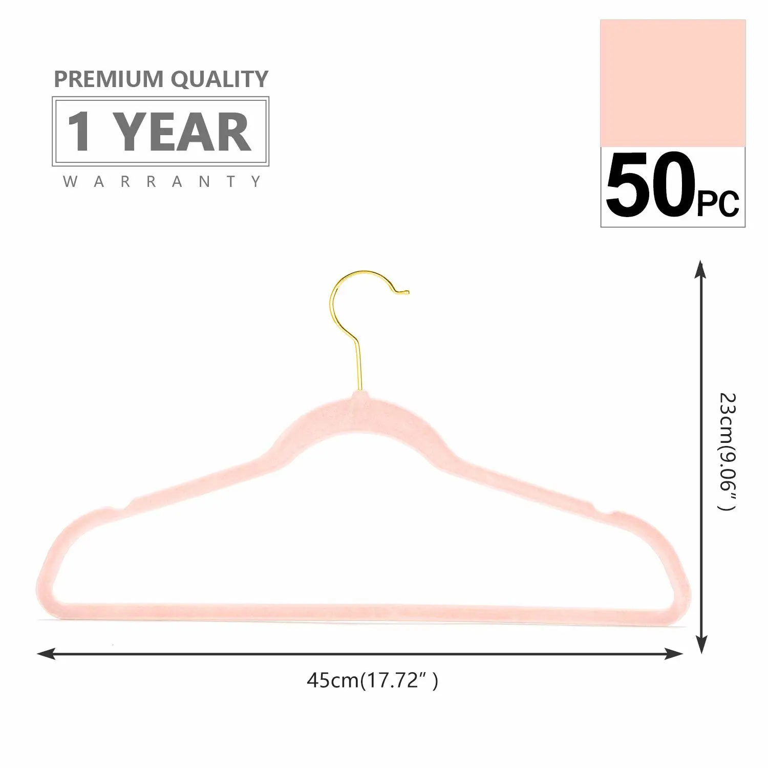 MIZGI Premium Velvet Hangers (Pack of 50) Heavyduty - Non Slip - Velvet Suit Hangers Blush Pink - Gold Hooks,Space Saving Clothes Hangers Felt Organizer