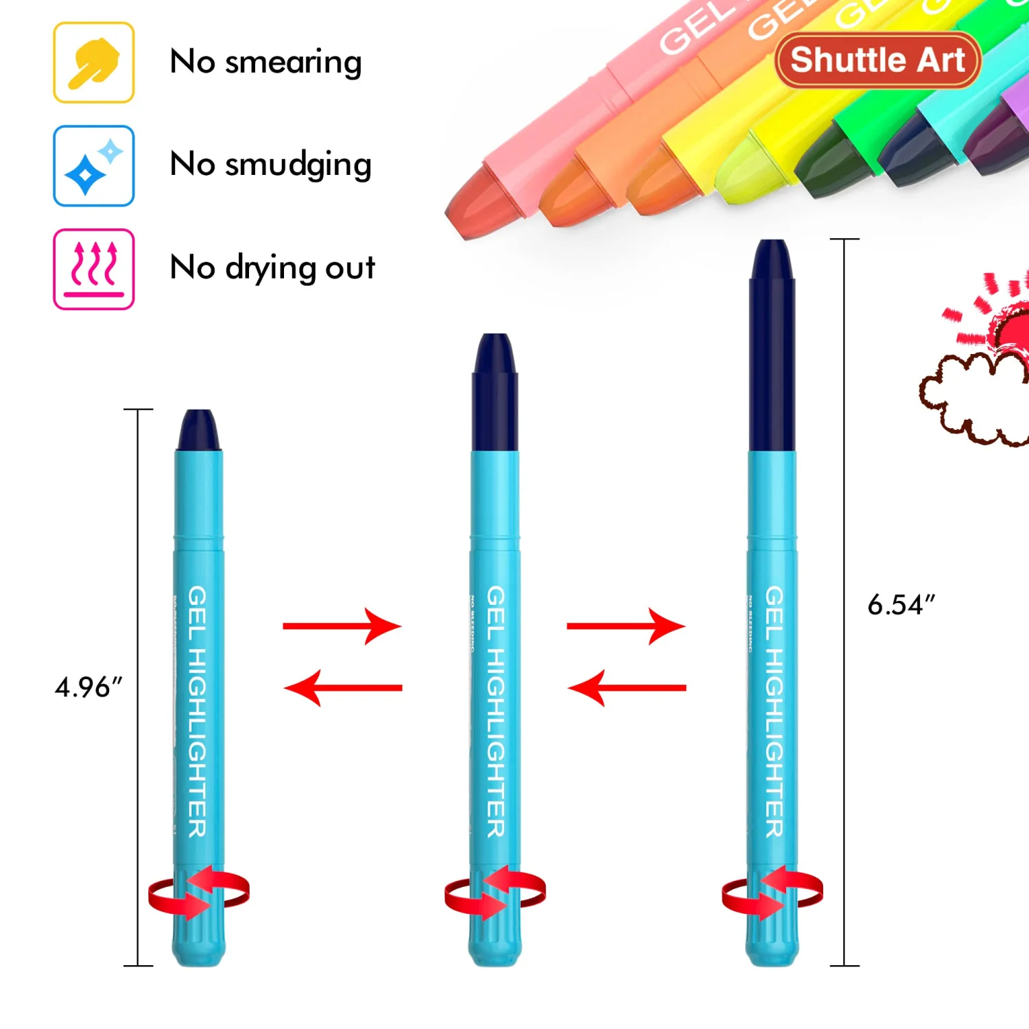 Shuttle Art 16 Pack Gel Highlighters, 8 Assorted Colors Highlighter Study Kit, Great for Journaling, Highlighting and Studying