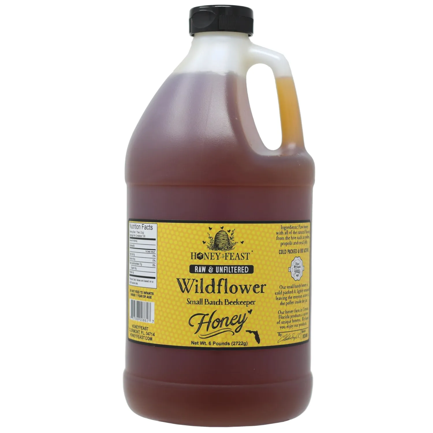 HONEY FEAST Wildflower Honey - 6 Pounds (1/2 Gallon) Bulk Honey, All Natural, Unfiltered, Unheated Honey, Perfect for Sweetening & Baking