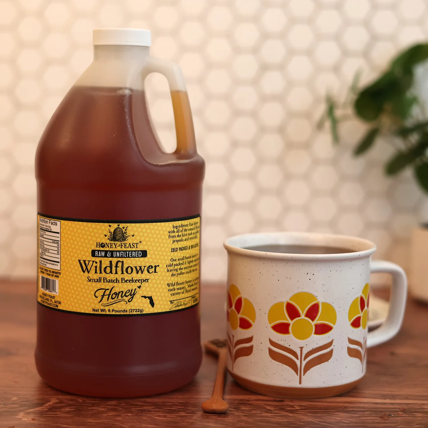 HONEY FEAST Wildflower Honey - 6 Pounds (1/2 Gallon) Bulk Honey, All Natural, Unfiltered, Unheated Honey, Perfect for Sweetening & Baking