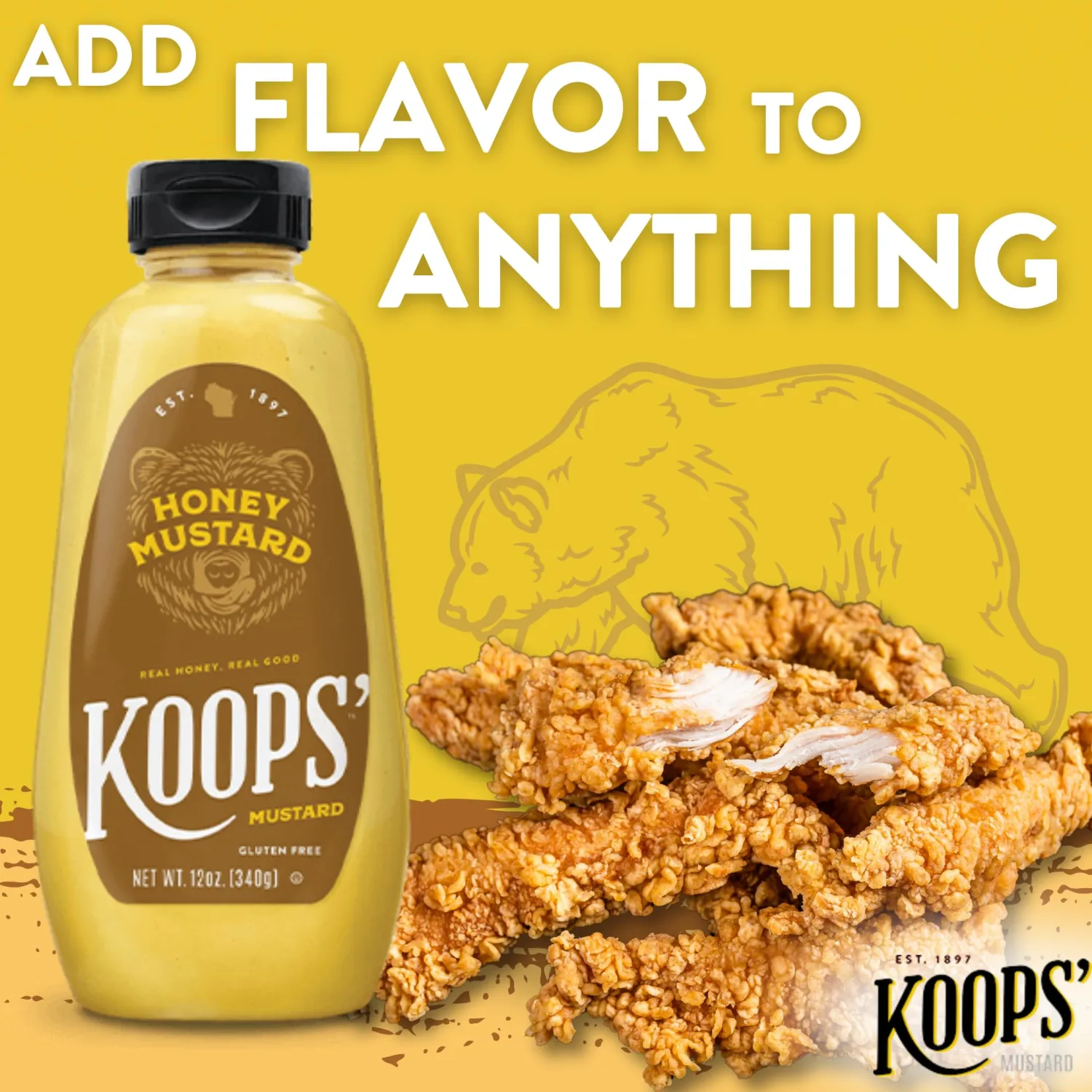 Koops' Honey Mustard – Gourmet Mustard, Gluten-Free, Kosher, Made in USA, From Quality Mustard Seeds, Honey Mustard Sauce – 12 Oz, Pack of 1