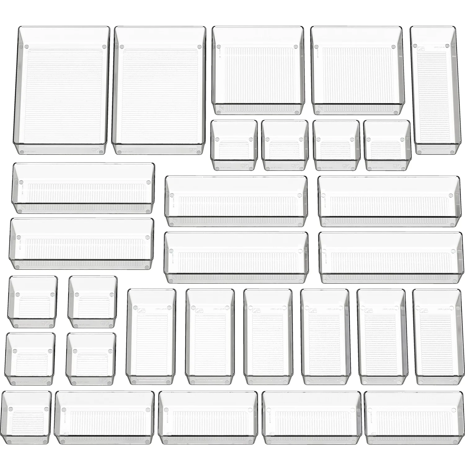 Simple Houseware 30 PCS Clear Plastic Drawer Organizers Set, 5-Size for Makeup, Bathroom, Bedroom and Office