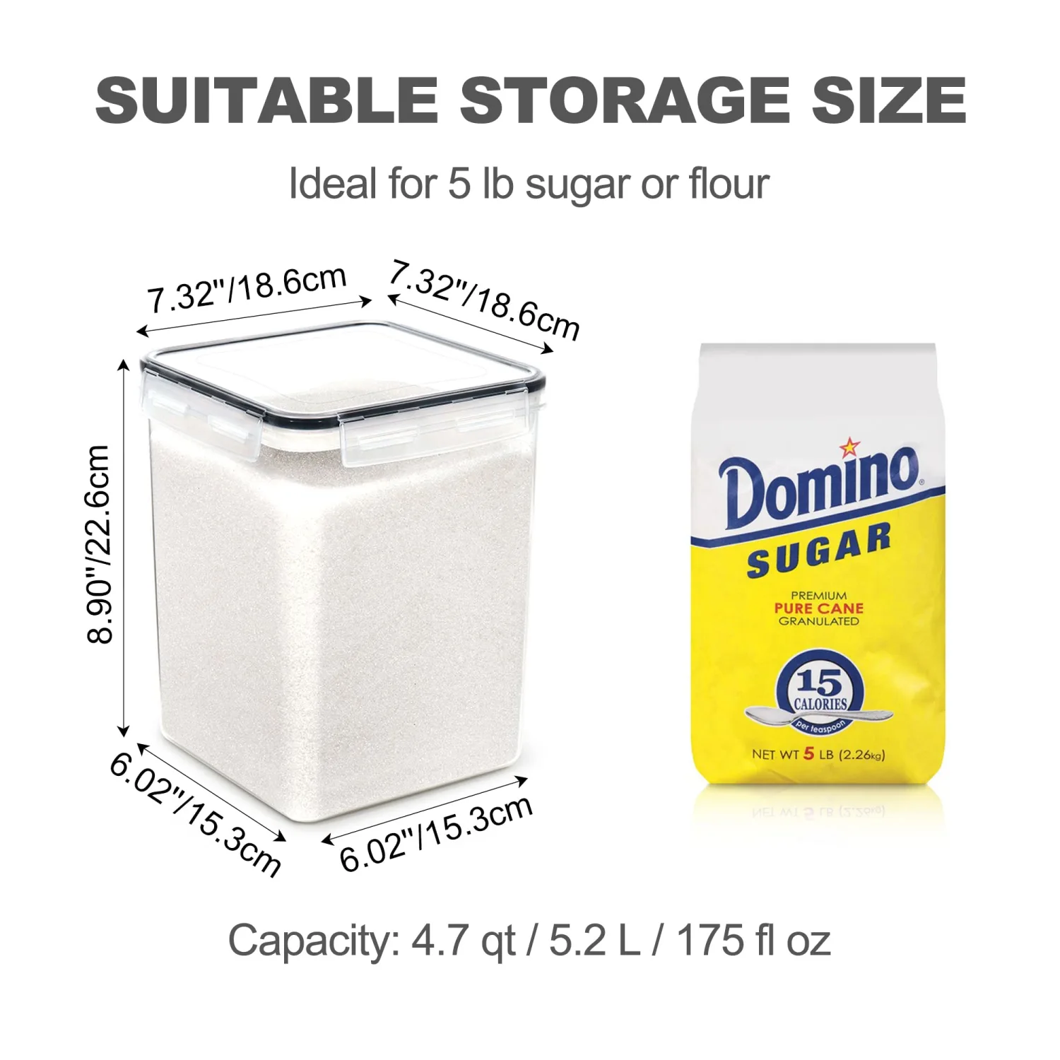 Large Food Storage Containers with Lids Airtight 5.2L /176Oz, for Flour, Sugar, Baking Supply, 3PCS BPA Free Plastic Canisters for Kitchen Pantry Organization