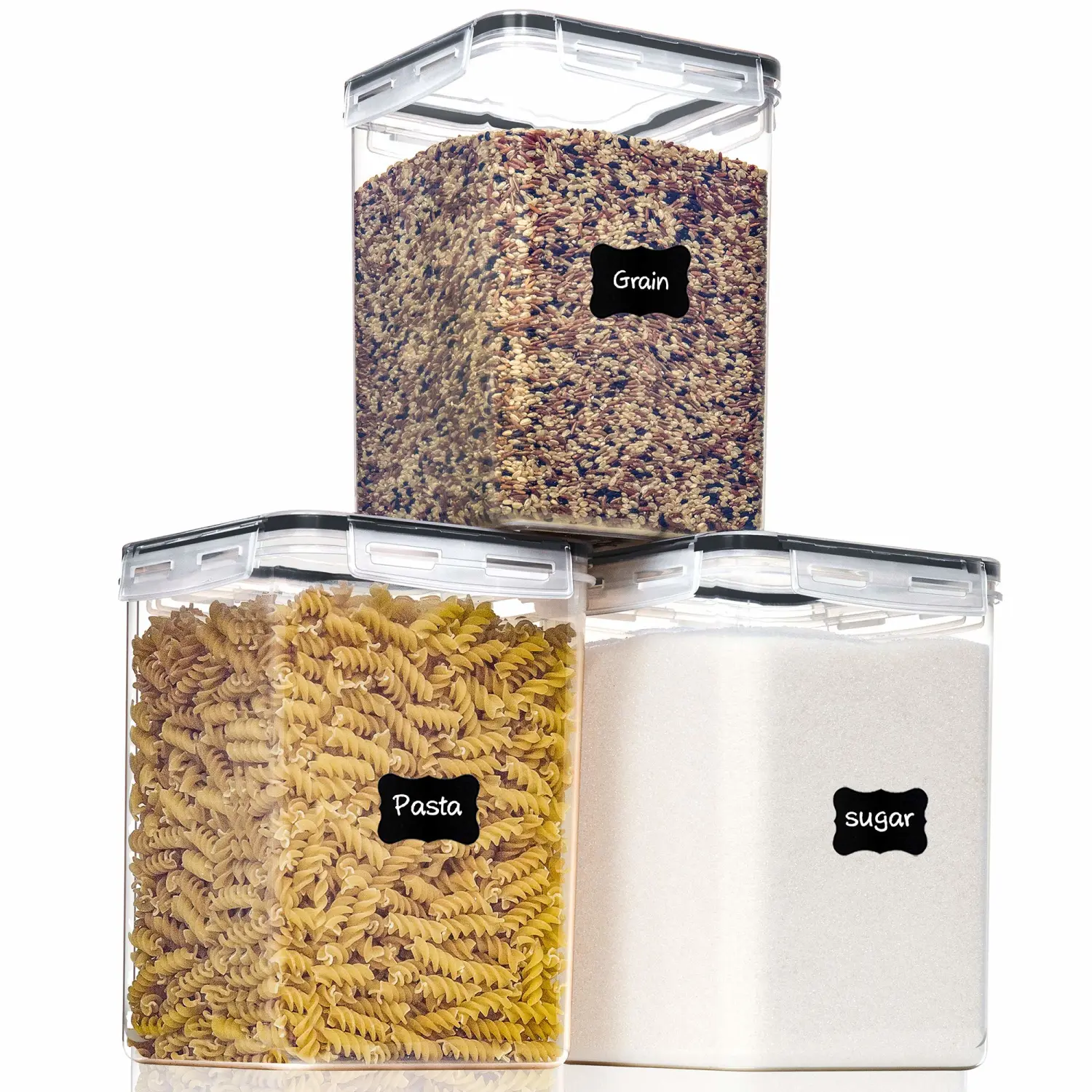 Large Food Storage Containers with Lids Airtight 5.2L /176Oz, for Flour, Sugar, Baking Supply, 3PCS BPA Free Plastic Canisters for Kitchen Pantry Organization