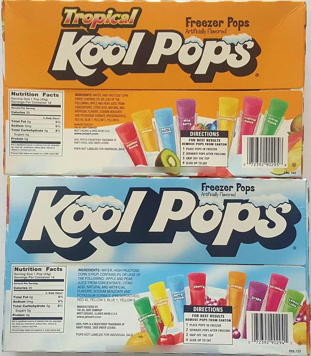 Kool Pops Freezer Pops Bundle - 2 Items: 2 Boxes of 16 Pops - Original and Tropical Flavors