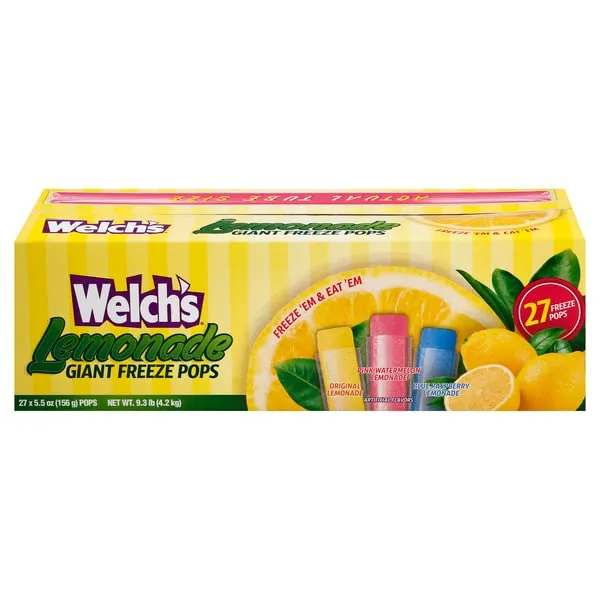 Welch's Lemonade Giant Freezer Pops 5.5 oz 27 Count with HABP Sticker
