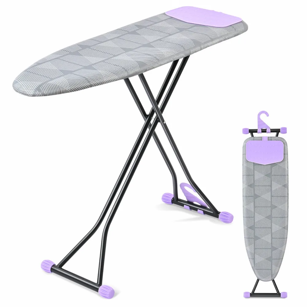 APEXCHASER Ironing Board with Iron Rest, Compact and Space Saver Iron Board, Extra Thick Cover, Height Adjustable, Wall Mount & Closet Hanger 13x43 Grey