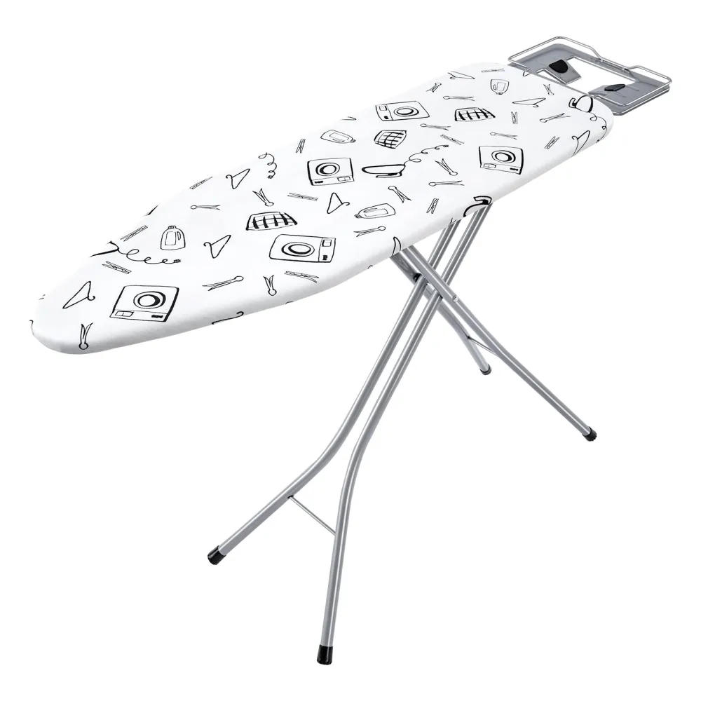 Adjustable Ironing Board with Iron Rest, Foldable Metal Sturdy Lightweight Iron Board with Multiple Layered Heat Resistant Cover, Easy to Use and Store, Stylish Black and White Cartoon Pattern.