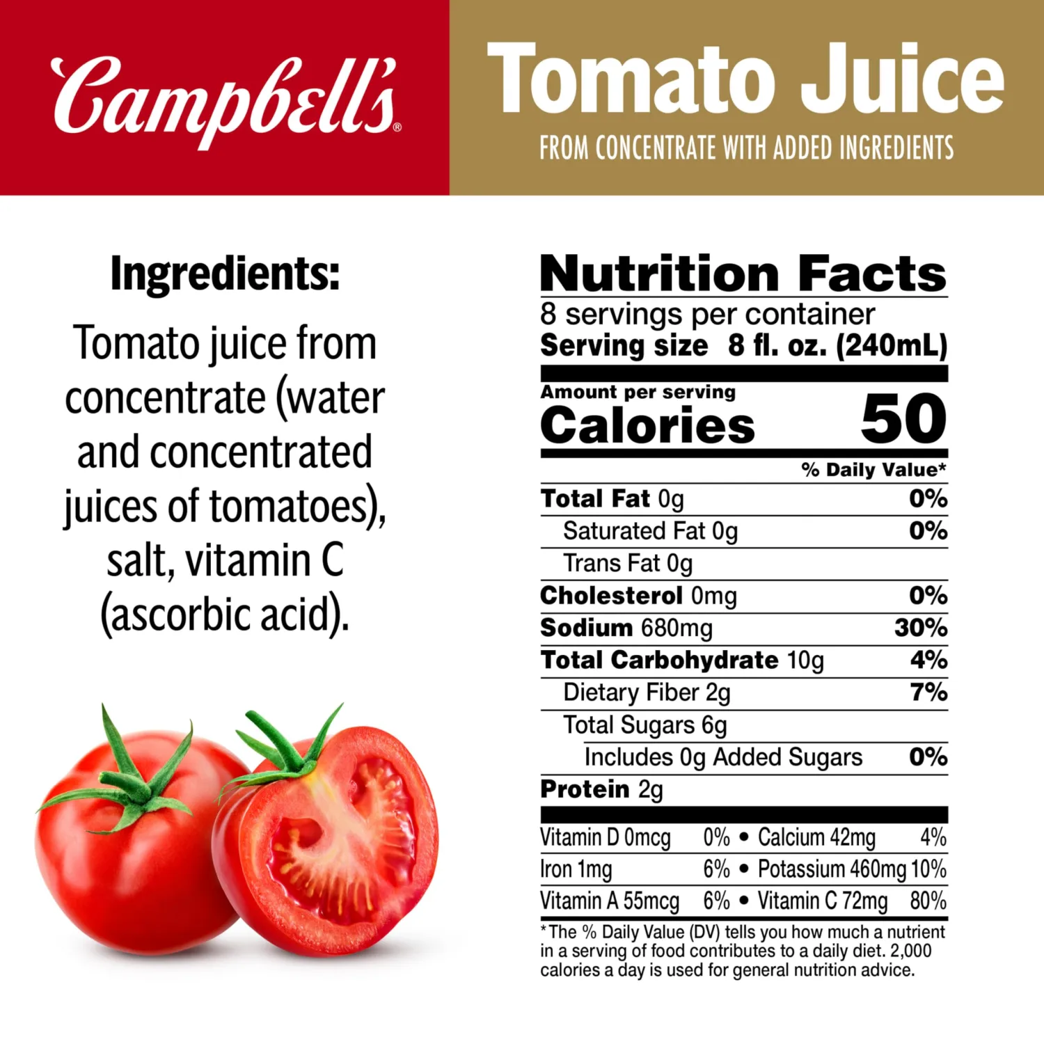 Campbell’s 100% Tomato Juice, 64 fl oz Bottle