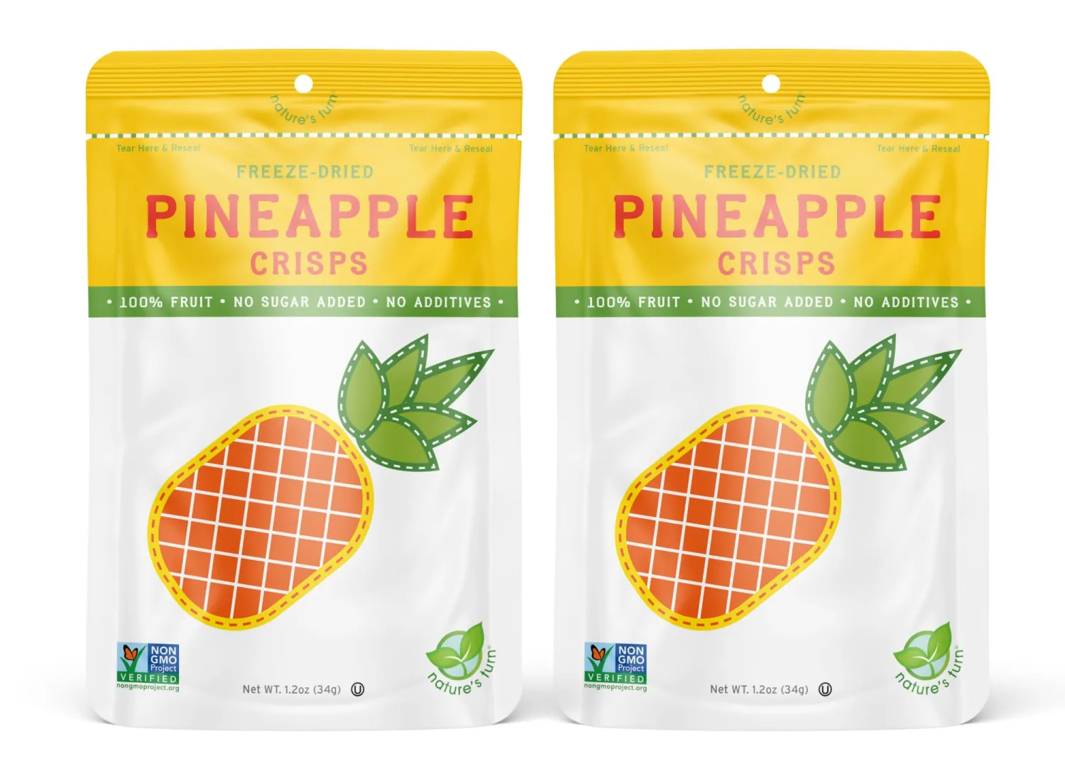 Nature’s Turn Freeze-Dried Fruit Snacks, Pineapple Crisps, Pack of 2 (1.2 oz Each)