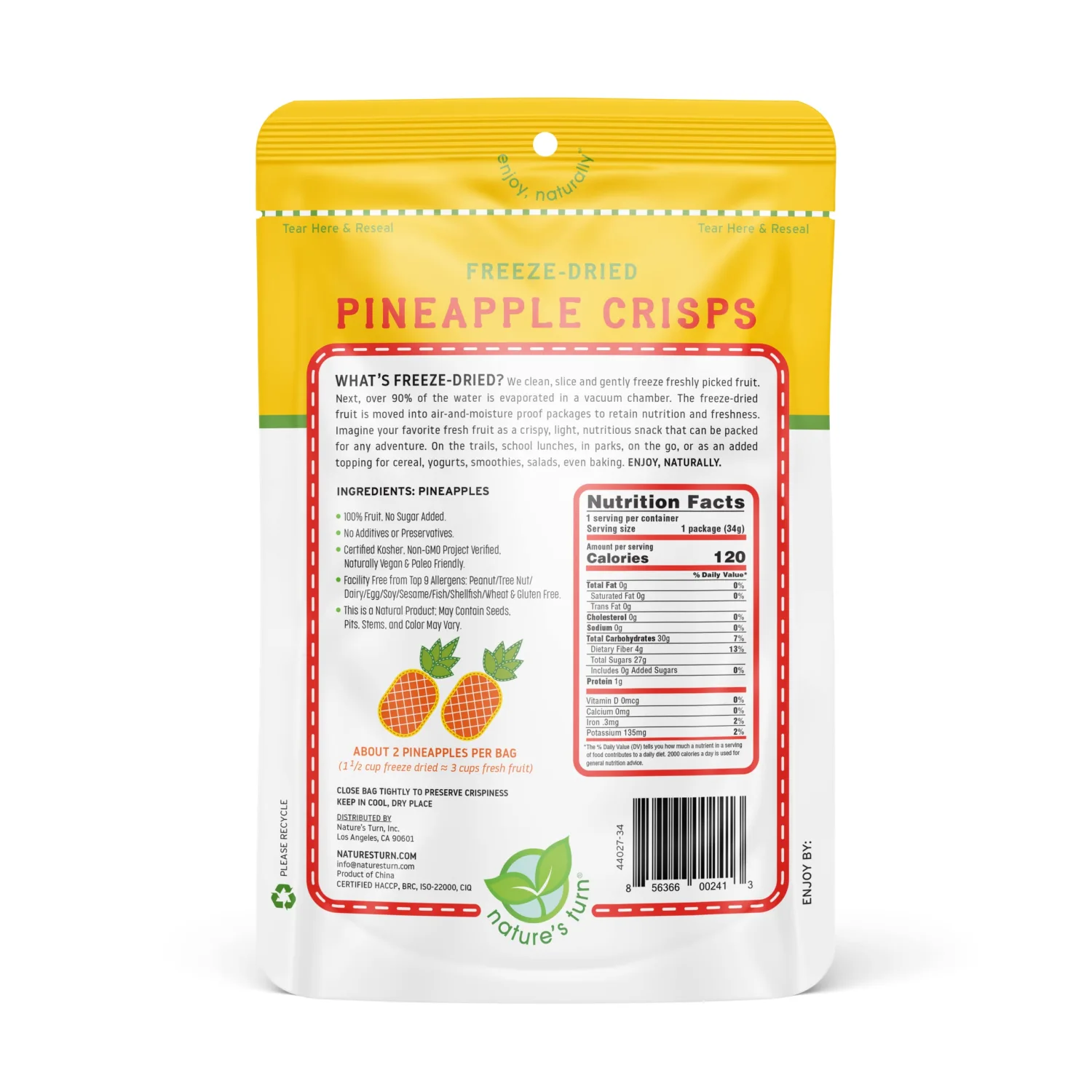 Nature’s Turn Freeze-Dried Fruit Snacks, Pineapple Crisps, Pack of 2 (1.2 oz Each)