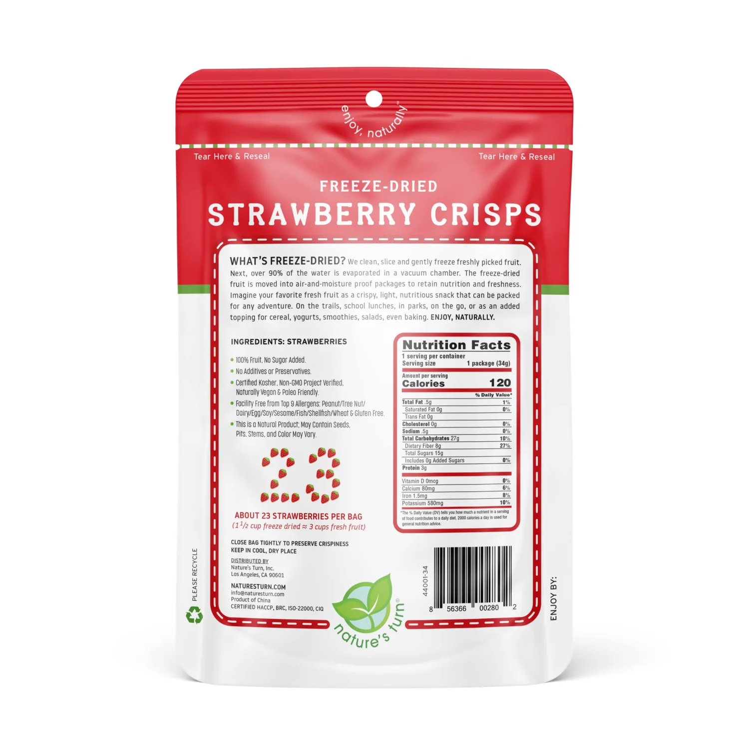 Nature’s Turn Freeze-Dried Fruit Snacks, Strawberry Crisps, Pack of 2 (1.2 oz Each)