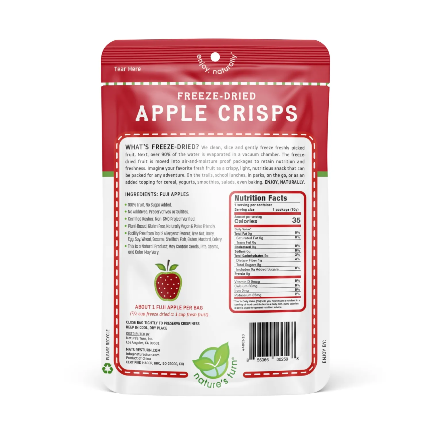 Nature’s Turn Freeze-Dried Fruit Snacks, Apple Crisps, Pack of 24 (0.35 oz Each)