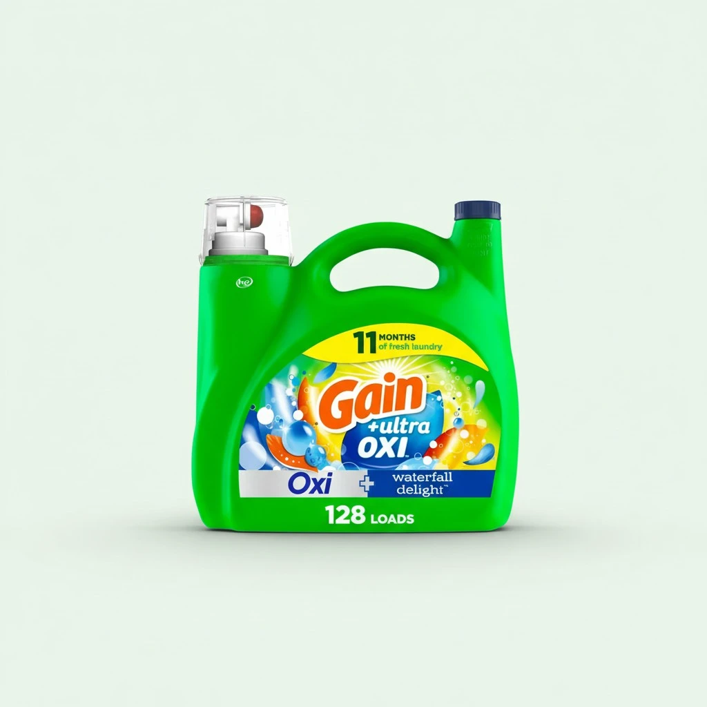 Gain Ultra Oxi Liquid Laundry Detergent, 128 loads, 184 fl oz, Waterfall Delight Scent, 2-in-1, HE Compatible