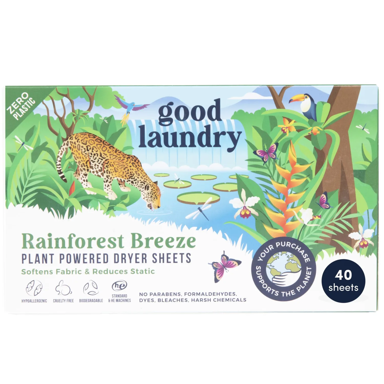 Rainforest Breeze Scented Dryer Sheets, Reduce Static, Infused with Essential Oils, No Harsh Chemicals, Biodegradable, Hypoallergenic, No Plastic - Based in the USA