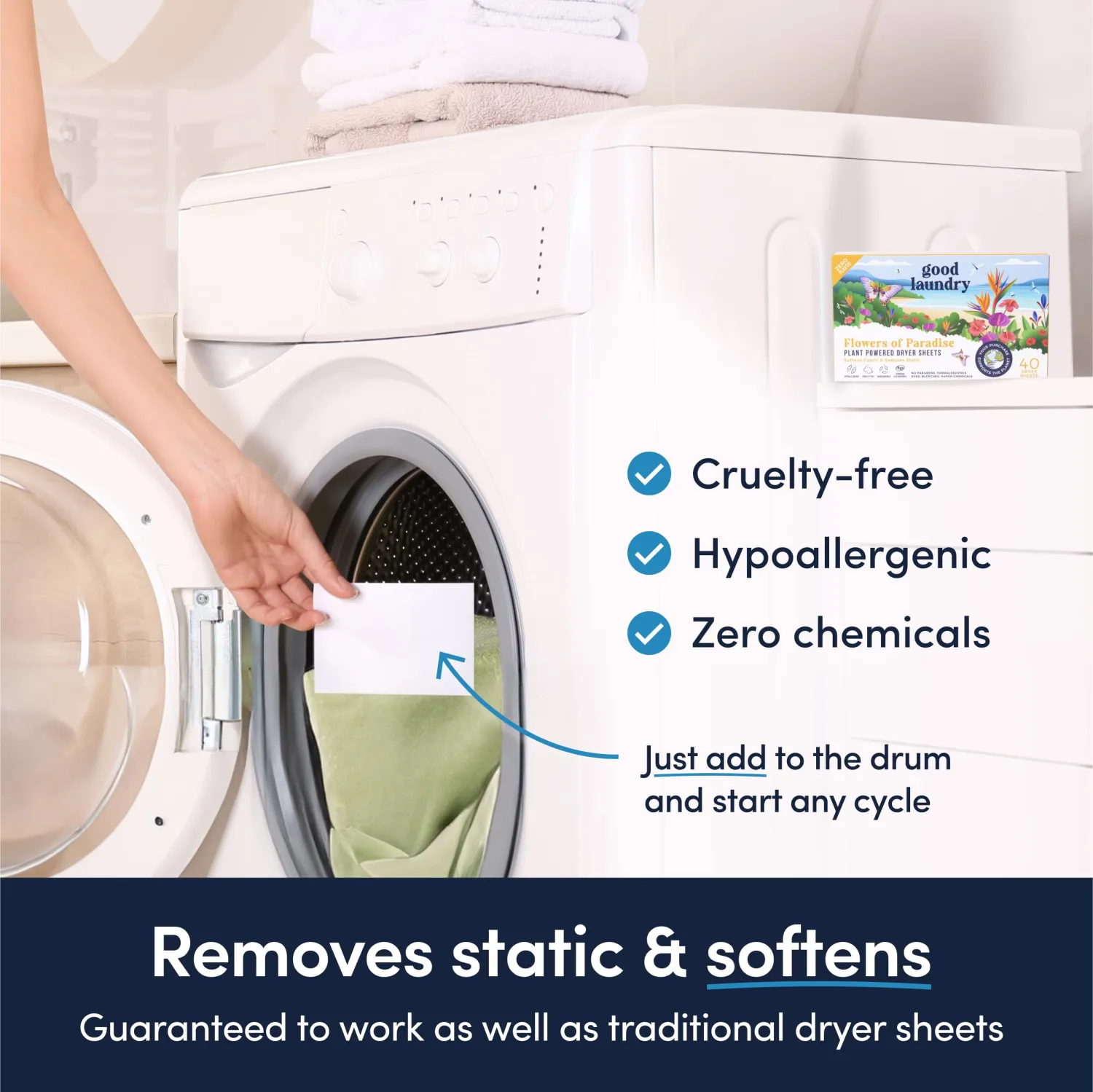 Lavender Scented Dryer Sheets, Reduce Static, Infused with Essential Oils, No Harsh Chemicals, Biodegradable, Hypoallergenic, No Plastic - Based in the USA