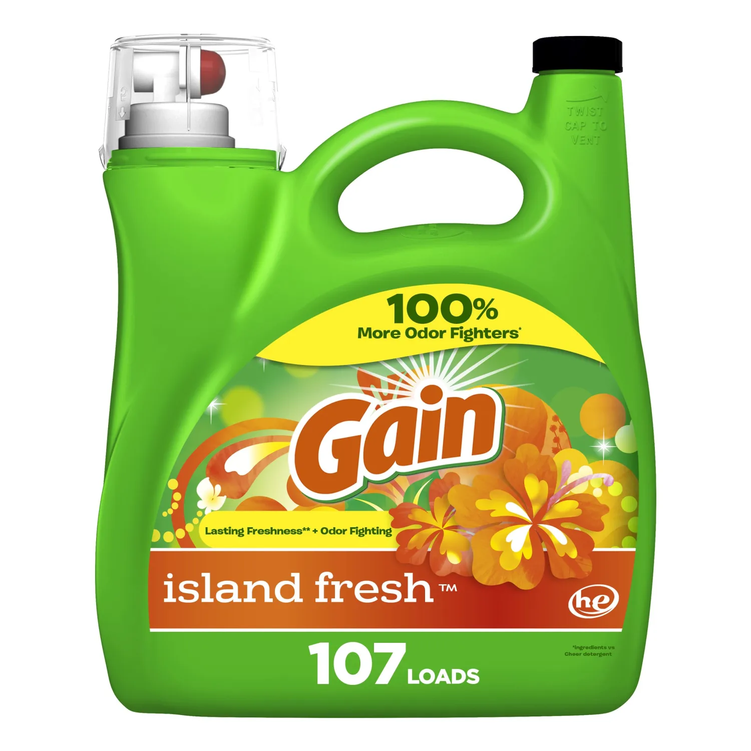 Gain + Aroma Boost Liquid Laundry Detergent, Island Fresh Scent, 107 Loads, 154 fl oz, HE Compatible