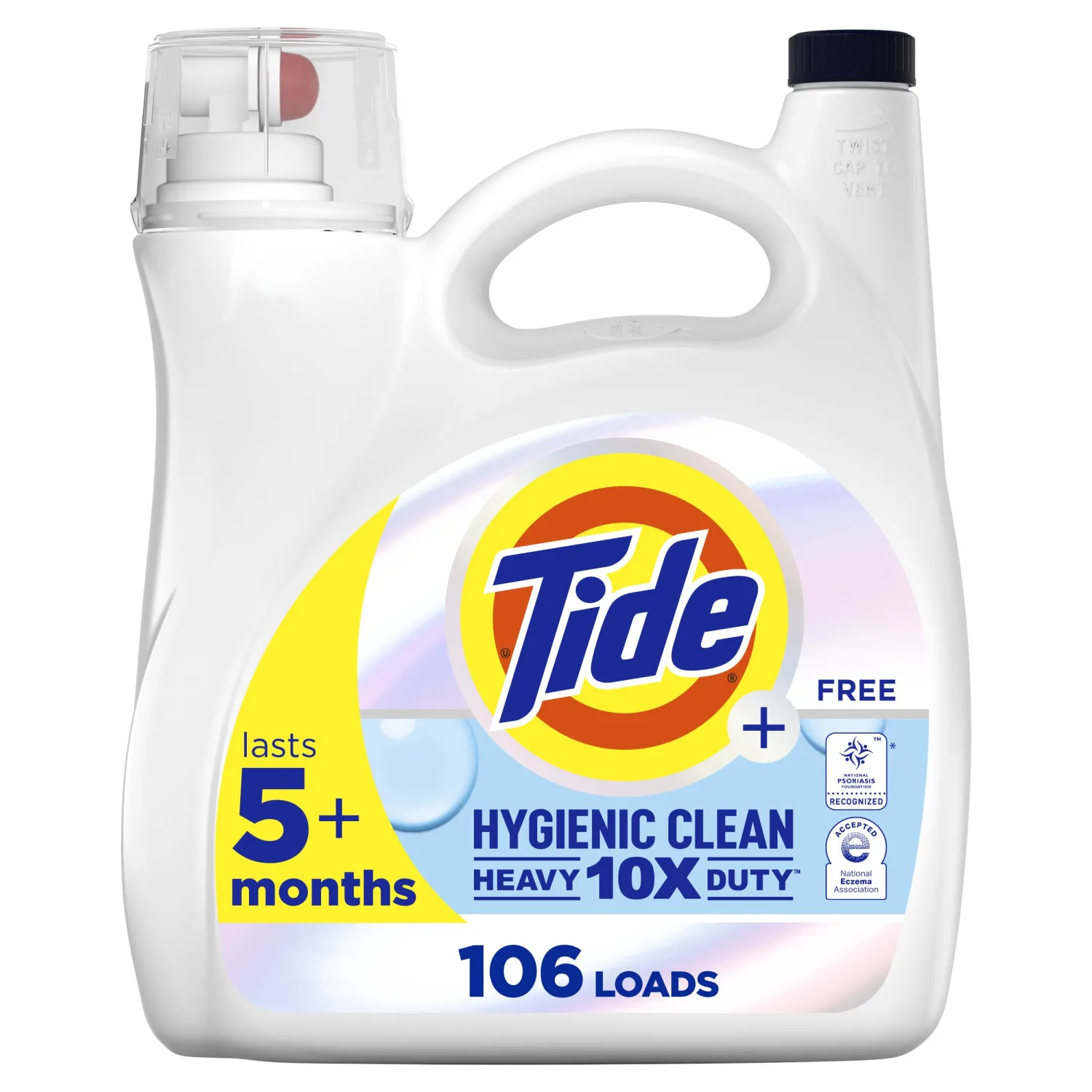 Tide Hygienic Clean Heavy Duty 10x Free Liquid Laundry Detergent, HE Compatible, Unscented, 106 loads, 149 oz