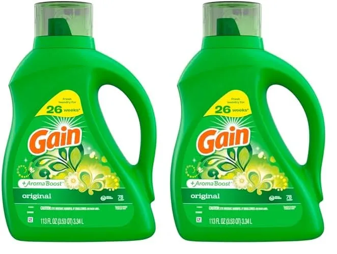 Gain + Aroma Boost Liquid Laundry Detergent, Original Scent, 78 Loads, 113 fl oz, HE Compatible (Pack of 2)