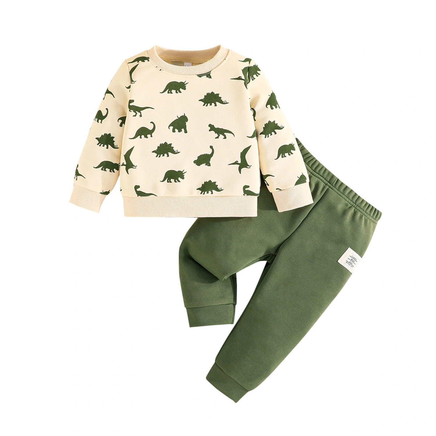 Baby Boy Fall Outfit Dinosaur Print Sweatshirt and Elastic Pants