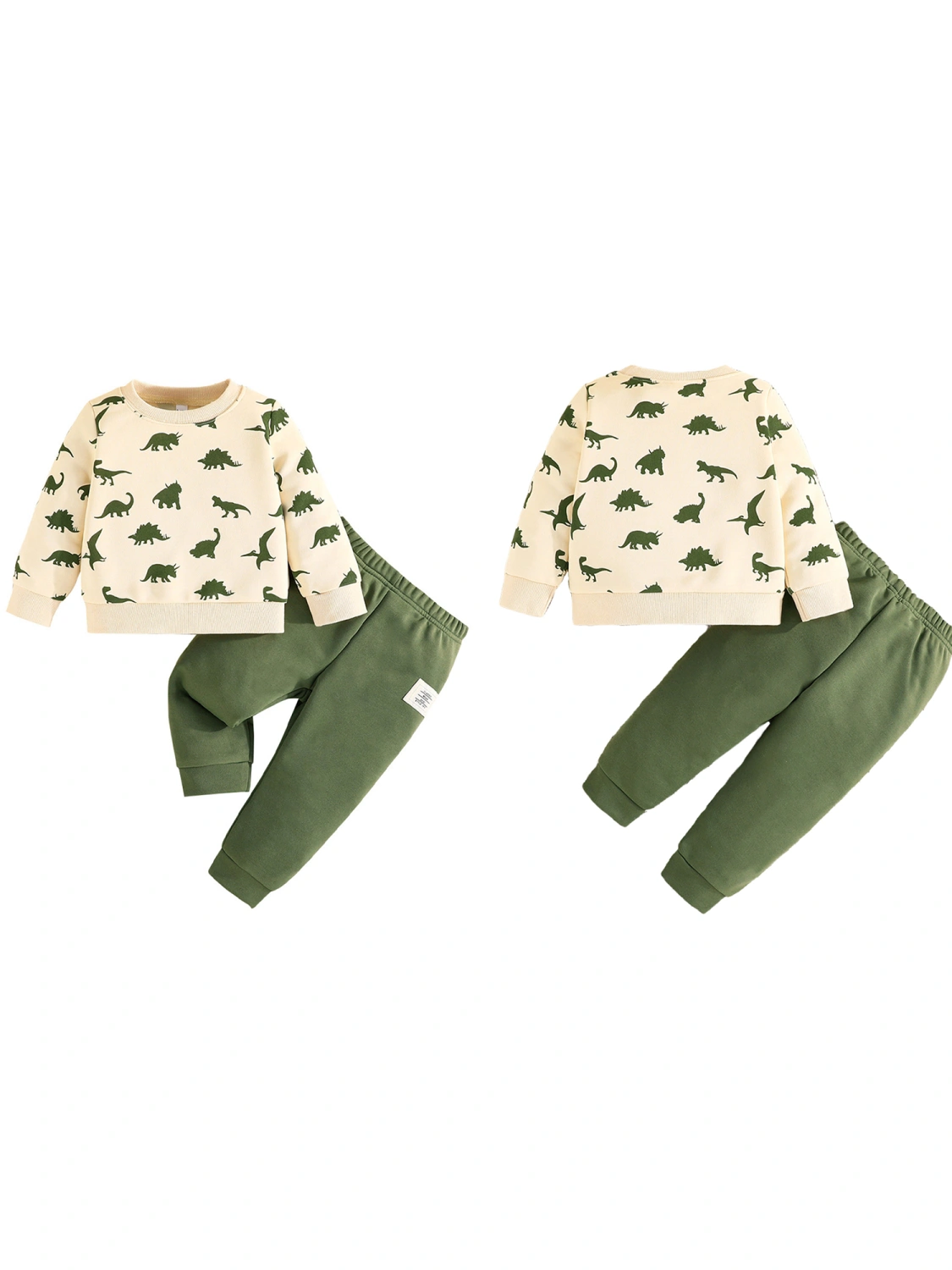Baby Boy Fall Outfit Dinosaur Print Sweatshirt and Elastic Pants