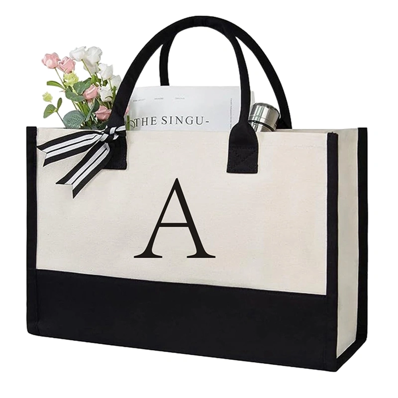 Women Canvas Shoulder Bag Letter Print Large Capacity Tote Bag