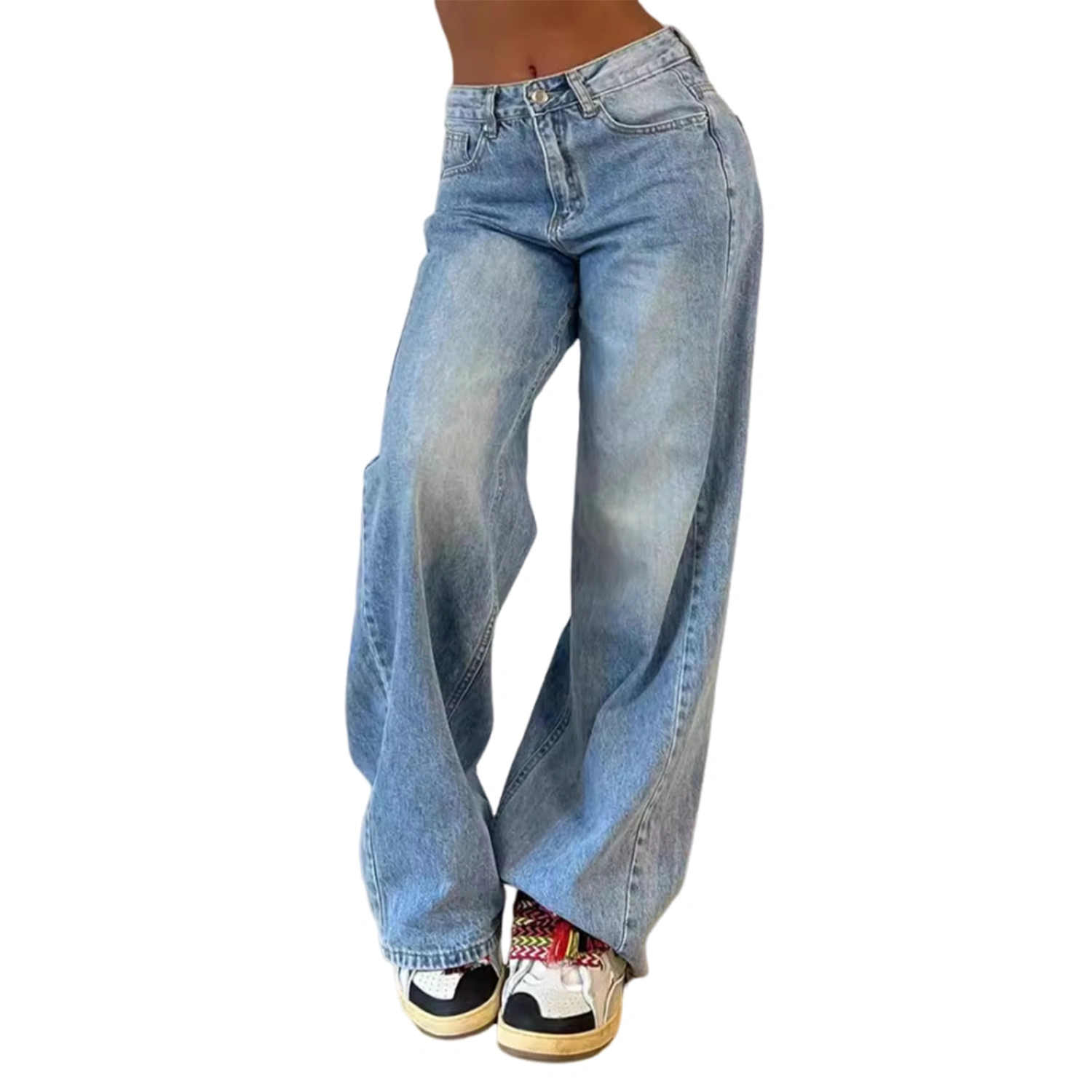 Women’s High Rise Boyfriend Jeans Vintage Wide Leg Loose Denim Pants