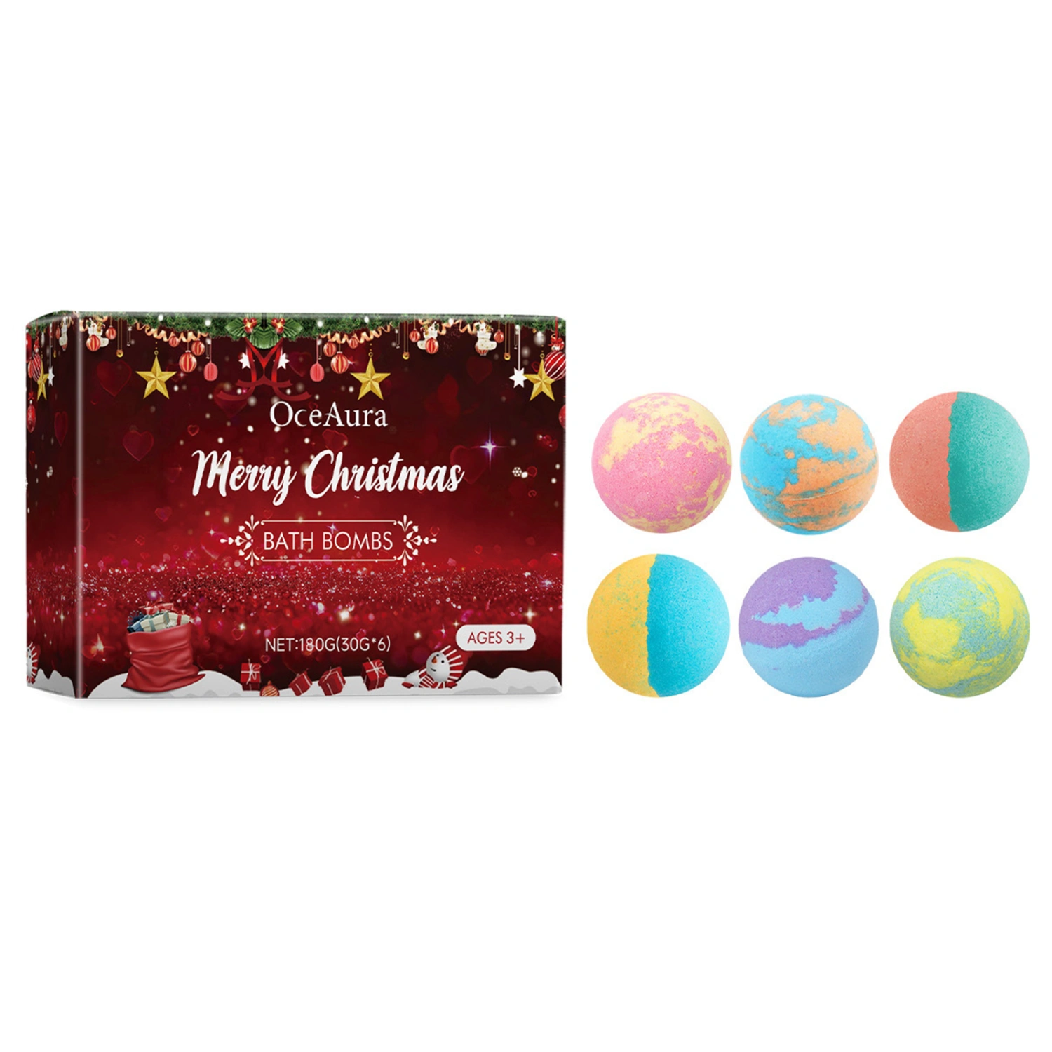 Christmas Bath Bombs 6Pcs Natural Bath Bombs with Present Box