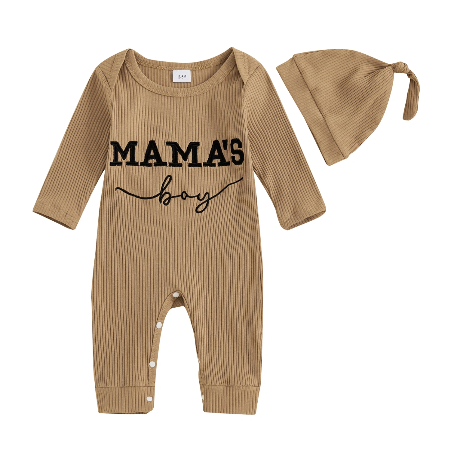 Baby Boy Ribbed Romper Casual Letter Embroidery Jumpsuit and Hat