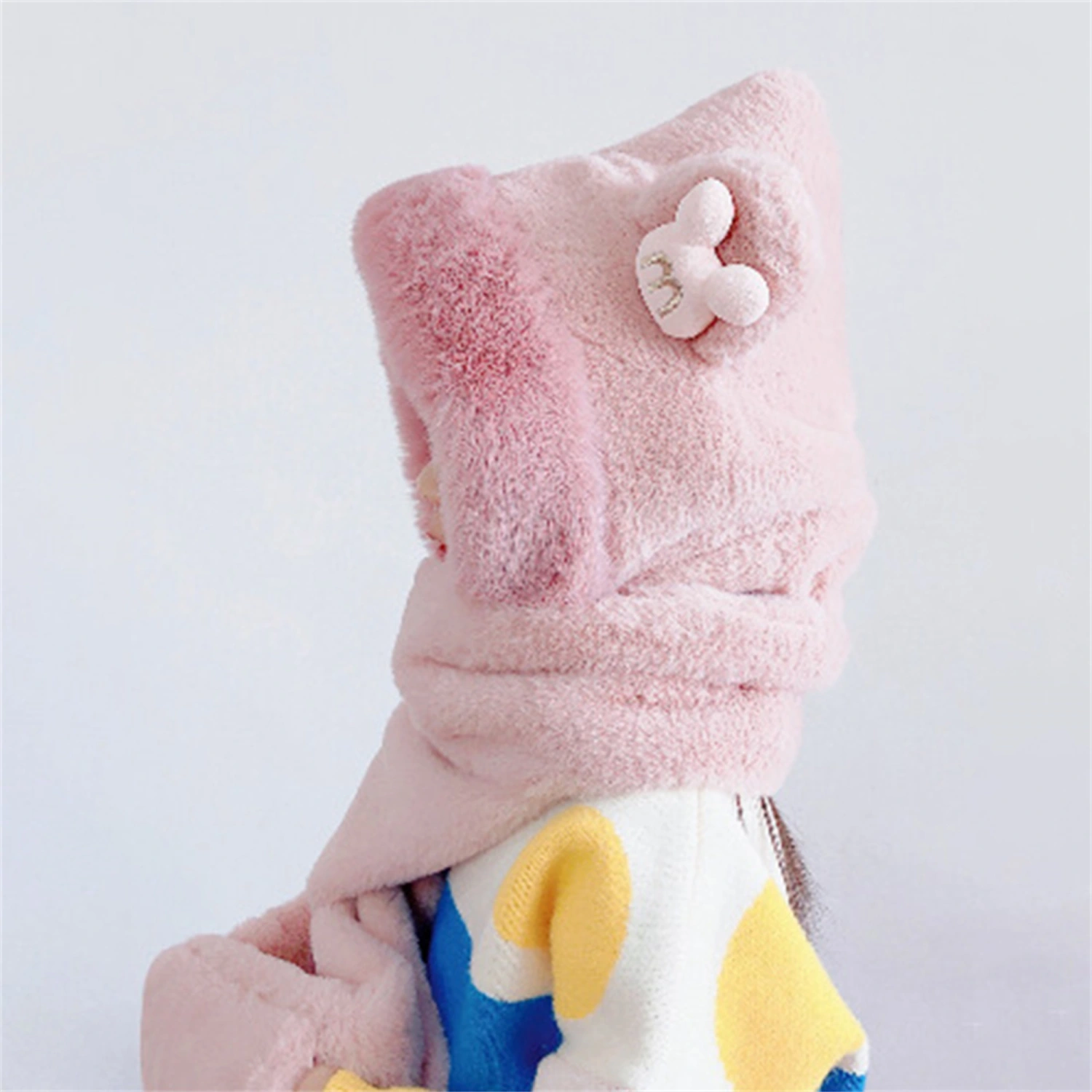 Winter Hooded Hats Scarf Gloves for Kids Girls, 3-in-1 Soft Hat