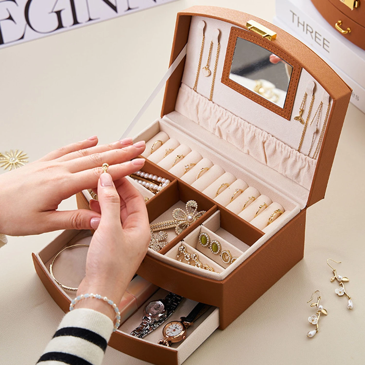 Jewelry Box for Women Girls, Double Layers Jewelry Case for Ring