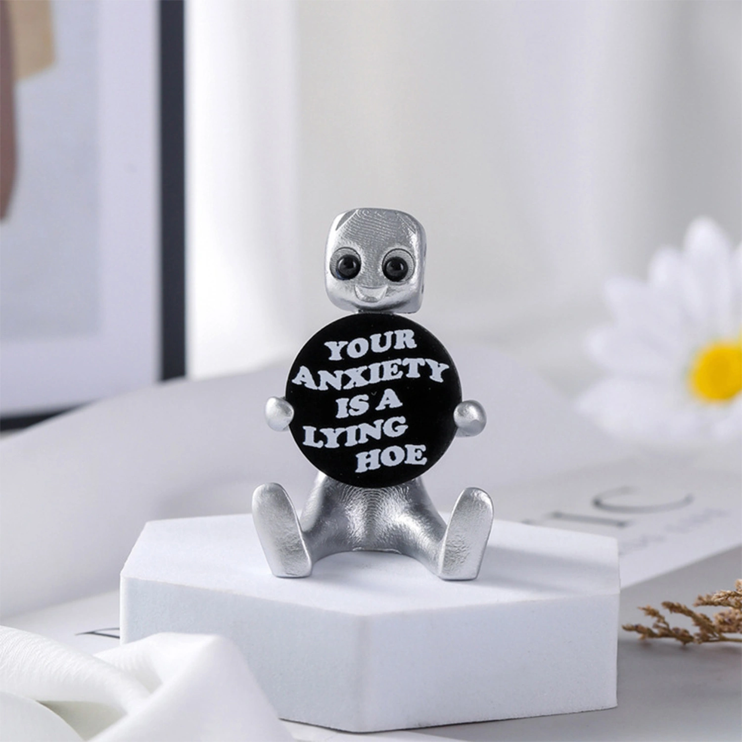 Inspirational Messages Sign Cute Robot Motivational Desk Decor
