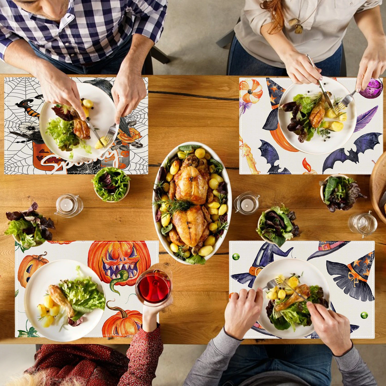 Halloween Placemats Heat-Resistant Table Mats Coasters for Kitchen