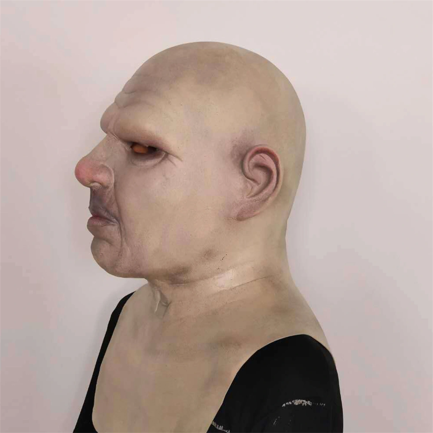 Realistic Bald Head Old Man Facewear Halloween Full Head Face Covering
