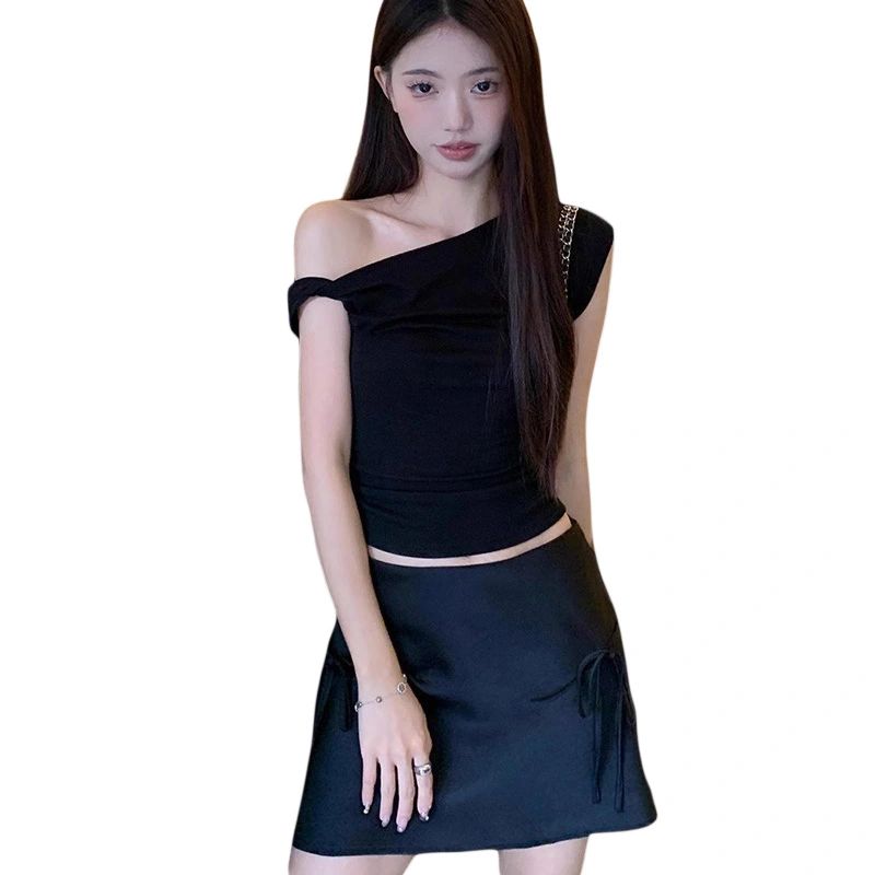 Women Mini Skirt, Elegant Bowknot A-line Skirt Solid Summer Skirt