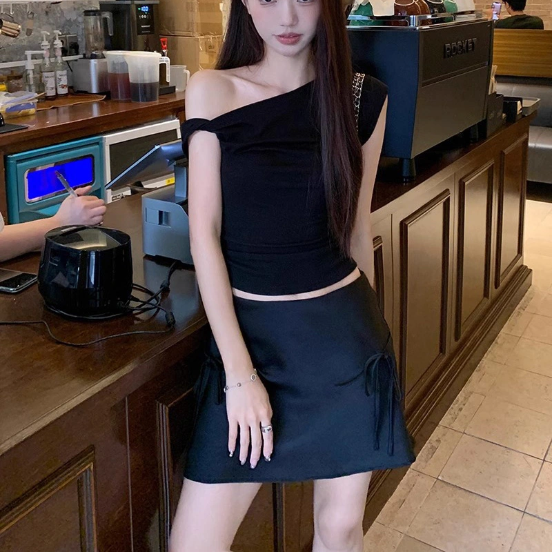 Women Mini Skirt, Elegant Bowknot A-line Skirt Solid Summer Skirt