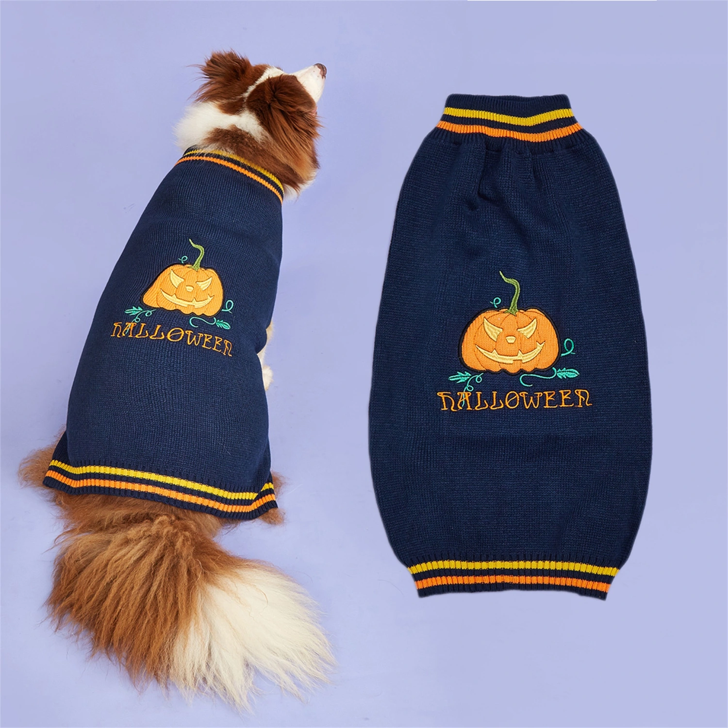 Dog Halloween Costume Funny Pumpkin Embroidery Pet Sweater Apparel