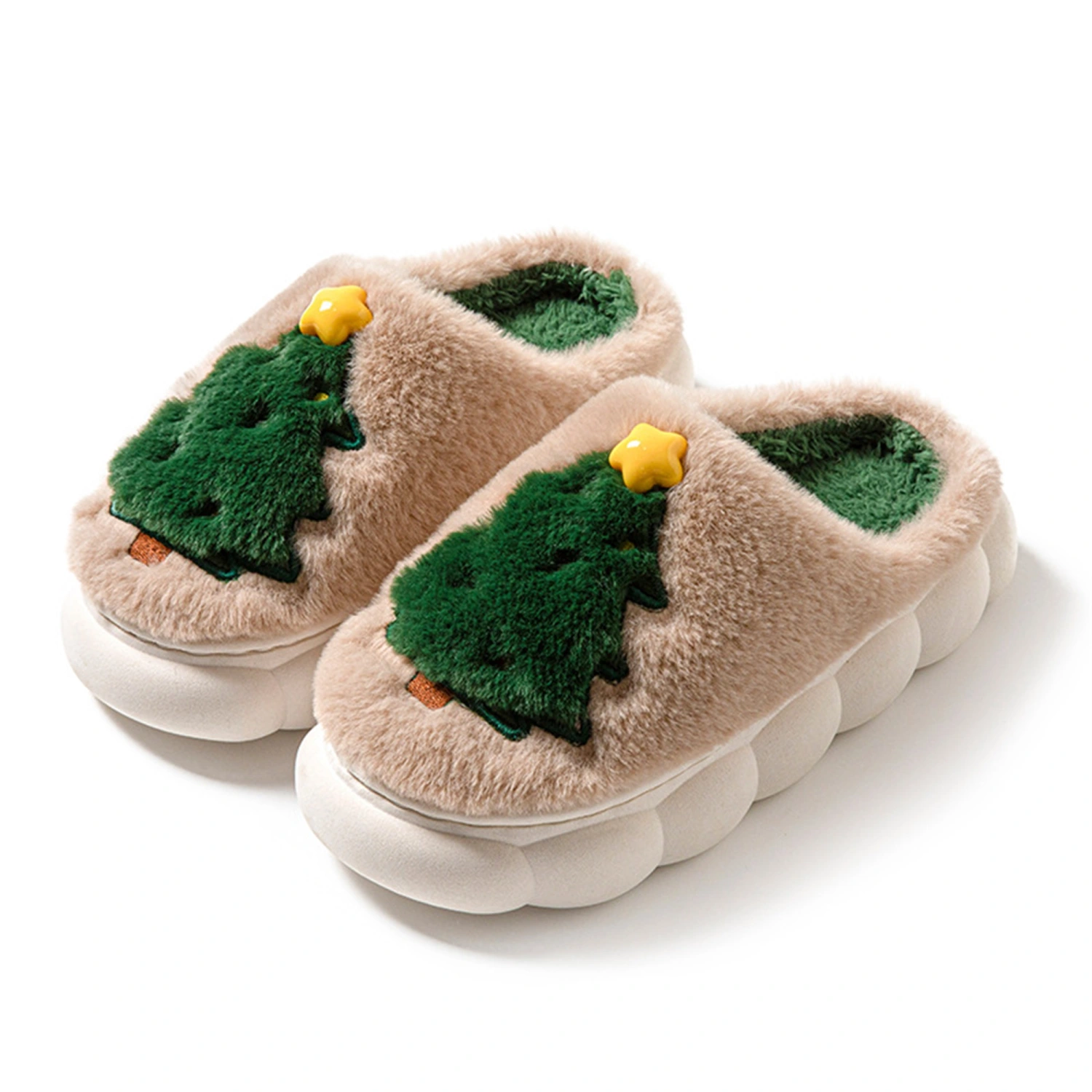 Women Christmas Tree Fuzzy Slippers Soft Bedroom Slippers House Shoes