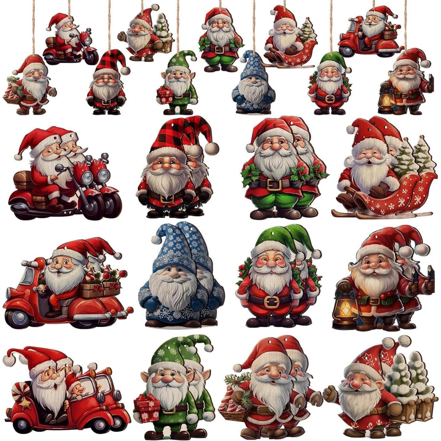 24 Pcs Christmas Tree Ornaments Faceless Dwarf Wooden Hanging Decor
