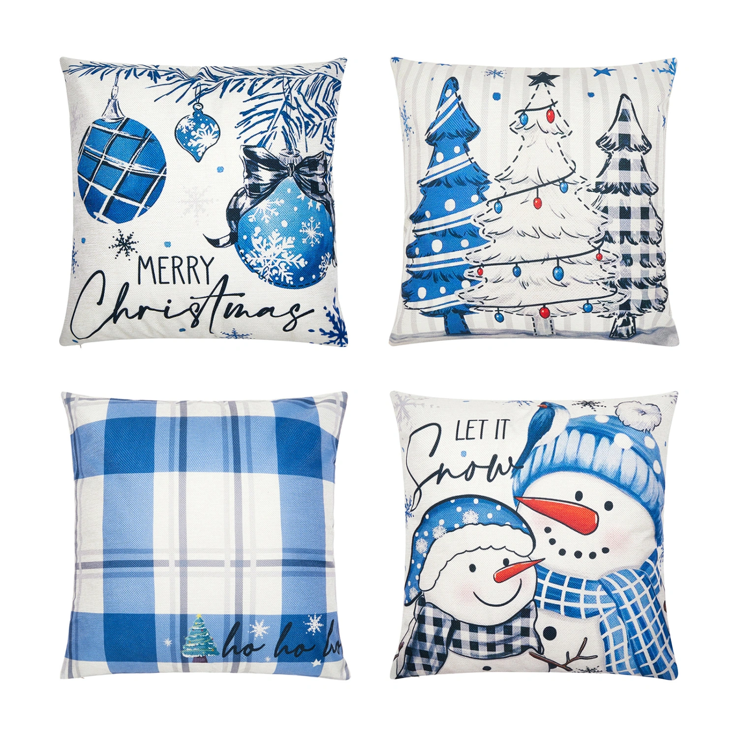 Christmas Pillowcase, Plaid Snowman Tree Print Throw Pillow Cover