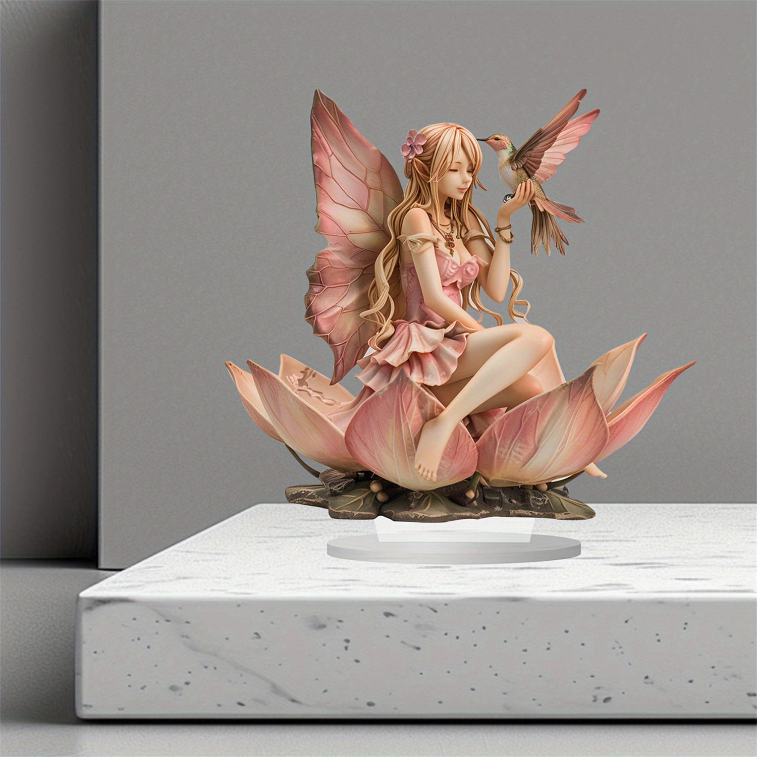 Fairy and Lotus Bird Decor Statue Sculpture for Home, Office