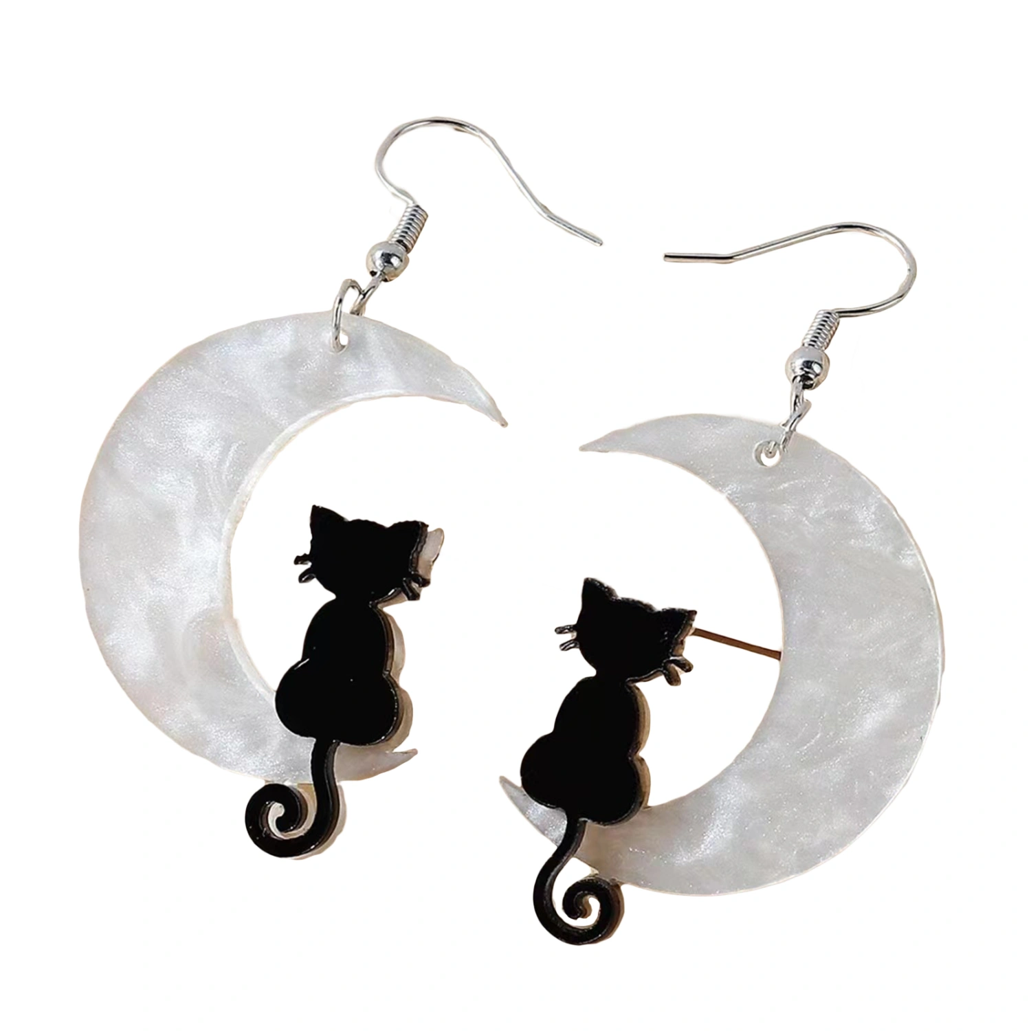 Black Cat on the Moon Earrings for Women Acrylic Cat Jewelry Accessory