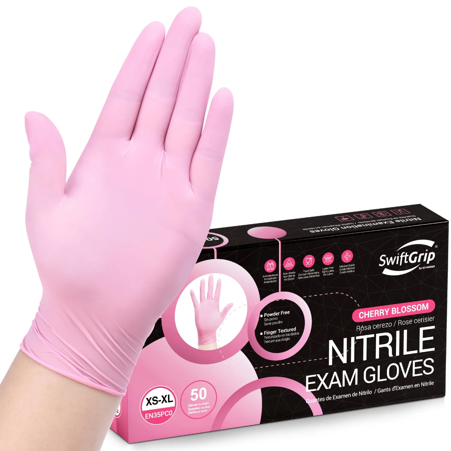 Nitrile Disposable Gloves, Medical exam Gloves Disposable Latex Free, Gloves for Cleaning & Esthetician, Pink Rubber Gloves, Pink Cleaning Gloves, Powder-Free, 50-ct Box (Small)
