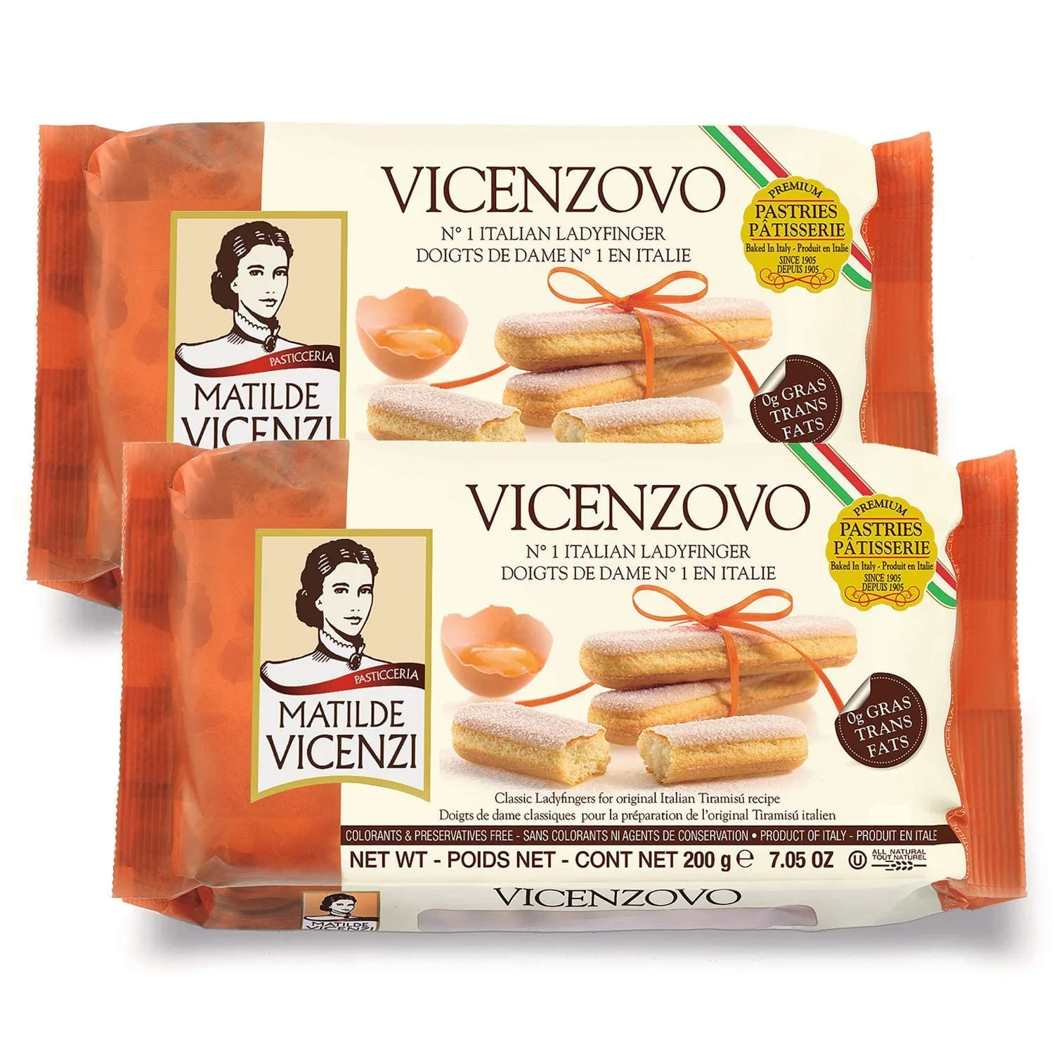 Matilde Vicenzi Vicenzovo Ladyfingers 14.10oz - Classic Italian Biscuits, Ladyfingers Cookies for Tiramisu, Kosher Dairy Cookies, Italian Bakery Dessert Gifts For Special Occasions 7.05 oz (200g), 2Pk