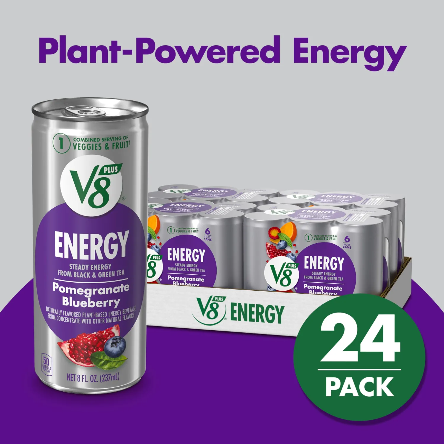 V8 +Energy Pomegranate Blueberry Juice Energy Drink, 8 fl oz Can (24 Pack)