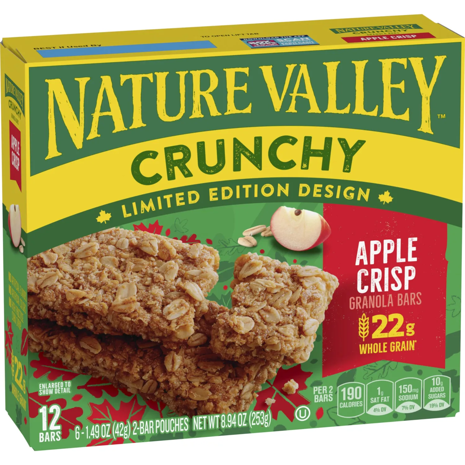 Nature Valley Crunchy Granola Bars, Apple Crisp, Limited Edition Box, 12 Bars, 8.94 oz (6 Pouches)