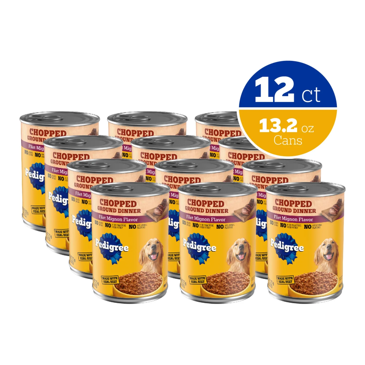 Pedigree Chopped Ground Dinner Adult Wet Dog Food Filet Mignon Flavor 13.2 oz. Cans (12 Count, Pack of 1)